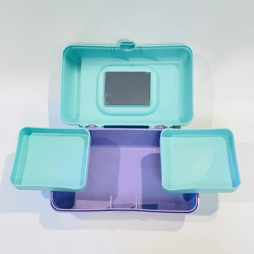 Vintage Caboodles Makeup‎ Case Flip Out Trays w Mirror 90s Purple Teal